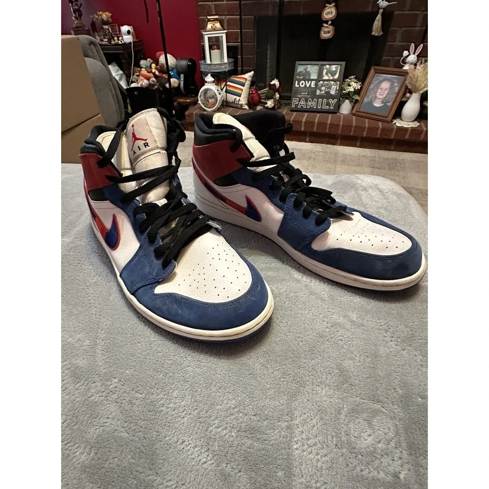 Nike Air Jordan 1 Mid Multi Color Swoosh‎ White Racer 13's 852542-146